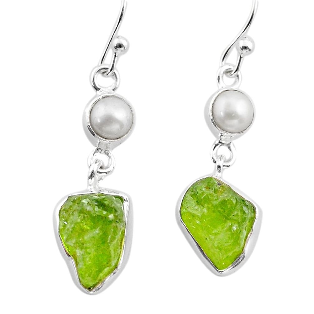 925 silver 11.66cts natural green peridot raw pearl dangle earrings t38184