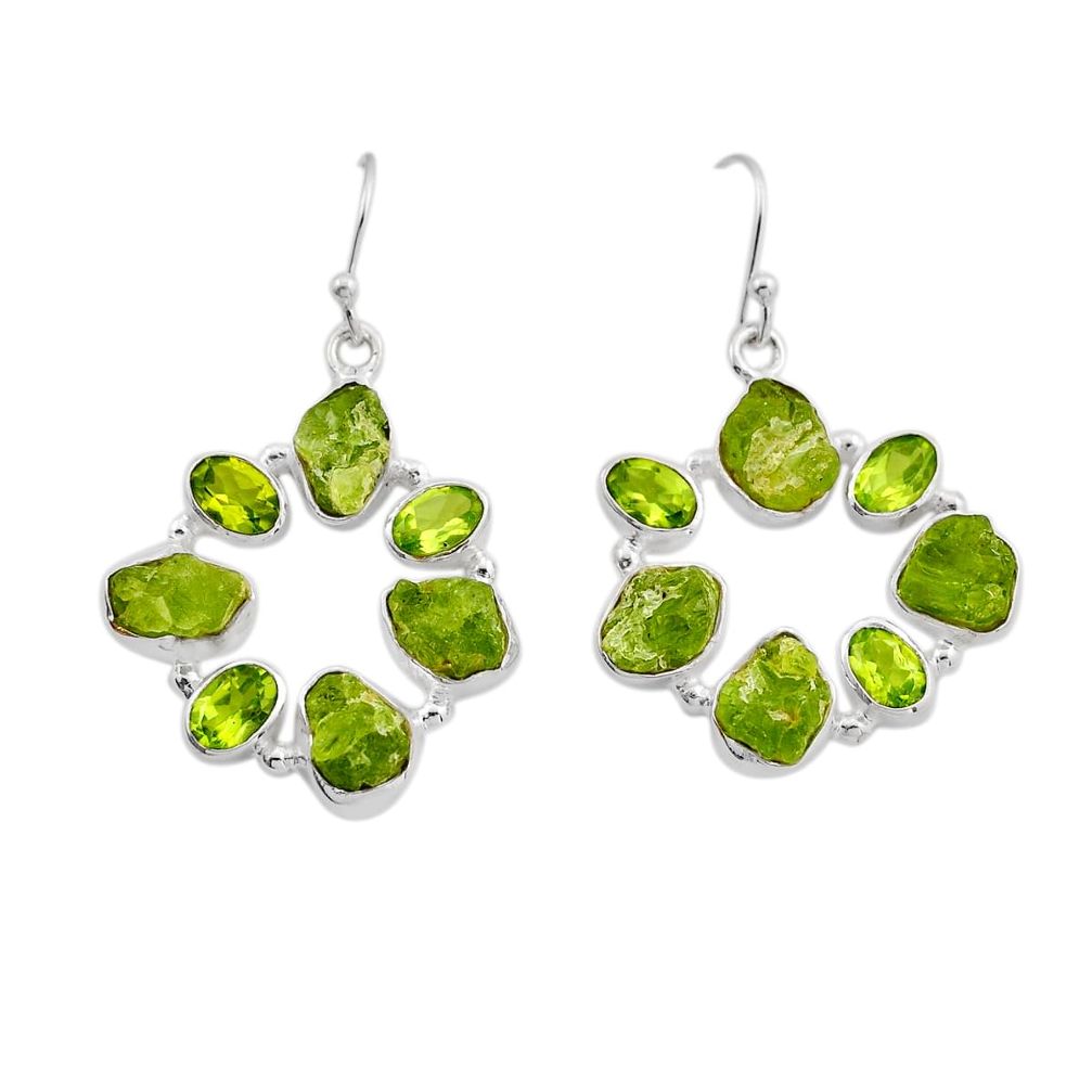 925 silver 22.61cts natural green peridot rough peridot dangle earrings n4546