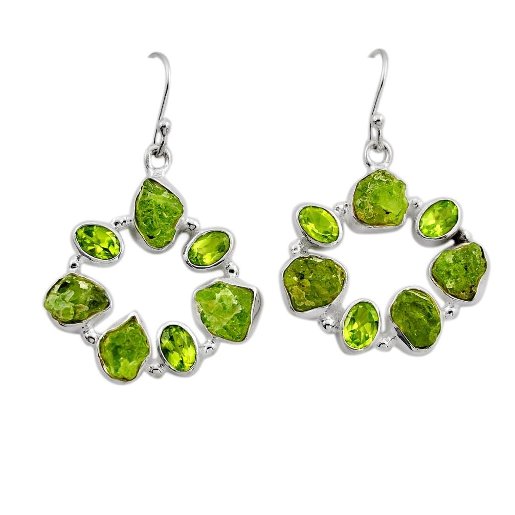 925 silver 23.39cts natural green peridot rough peridot dangle earrings n4555