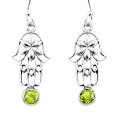 925 silver 1.79cts natural green peridot round hand of god hamsa earrings y49897