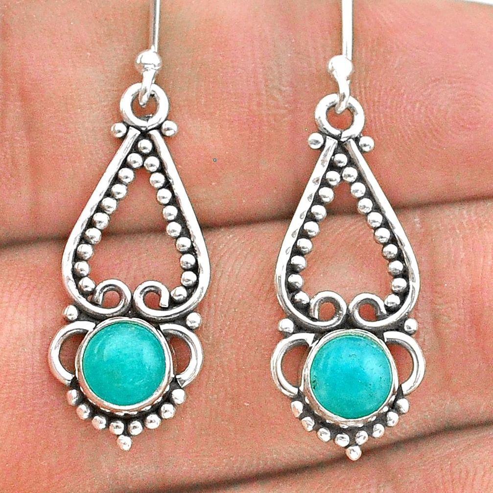 925 silver 1.81cts natural green peruvian amazonite dangle earrings t28304