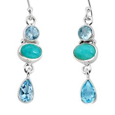 925 silver 8.31cts natural green peruvian amazonite topaz dangle earrings y76609