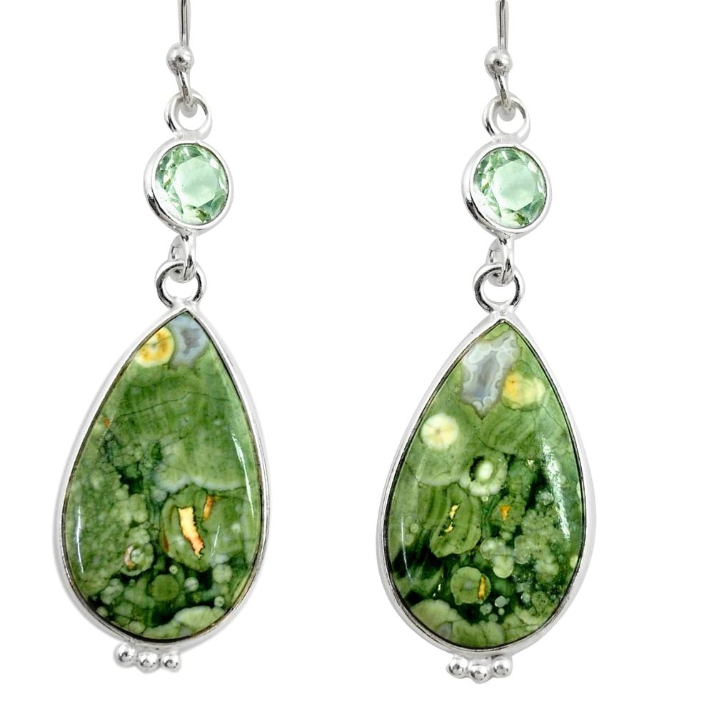 925 silver 18.15cts natural green rainforest rhyolite jasper earrings r28913