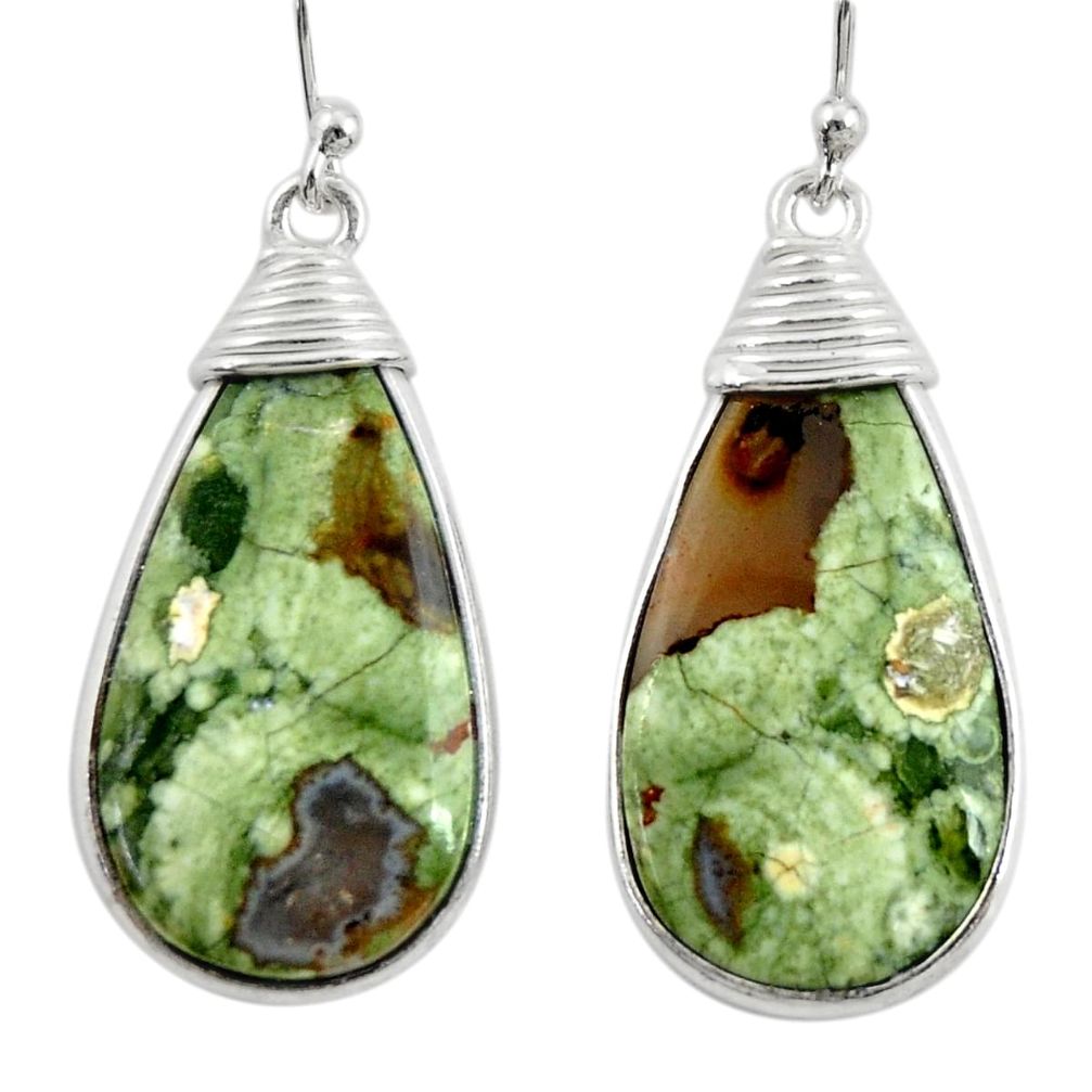 925 silver 17.08cts natural green rainforest rhyolite jasper earrings r28918
