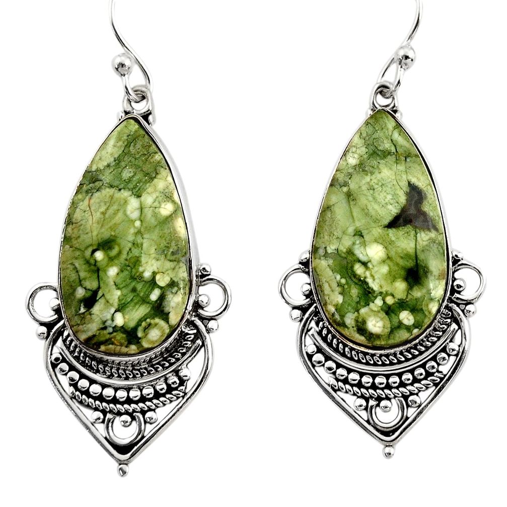 925 silver 20.88cts natural green rainforest rhyolite jasper earrings r30204