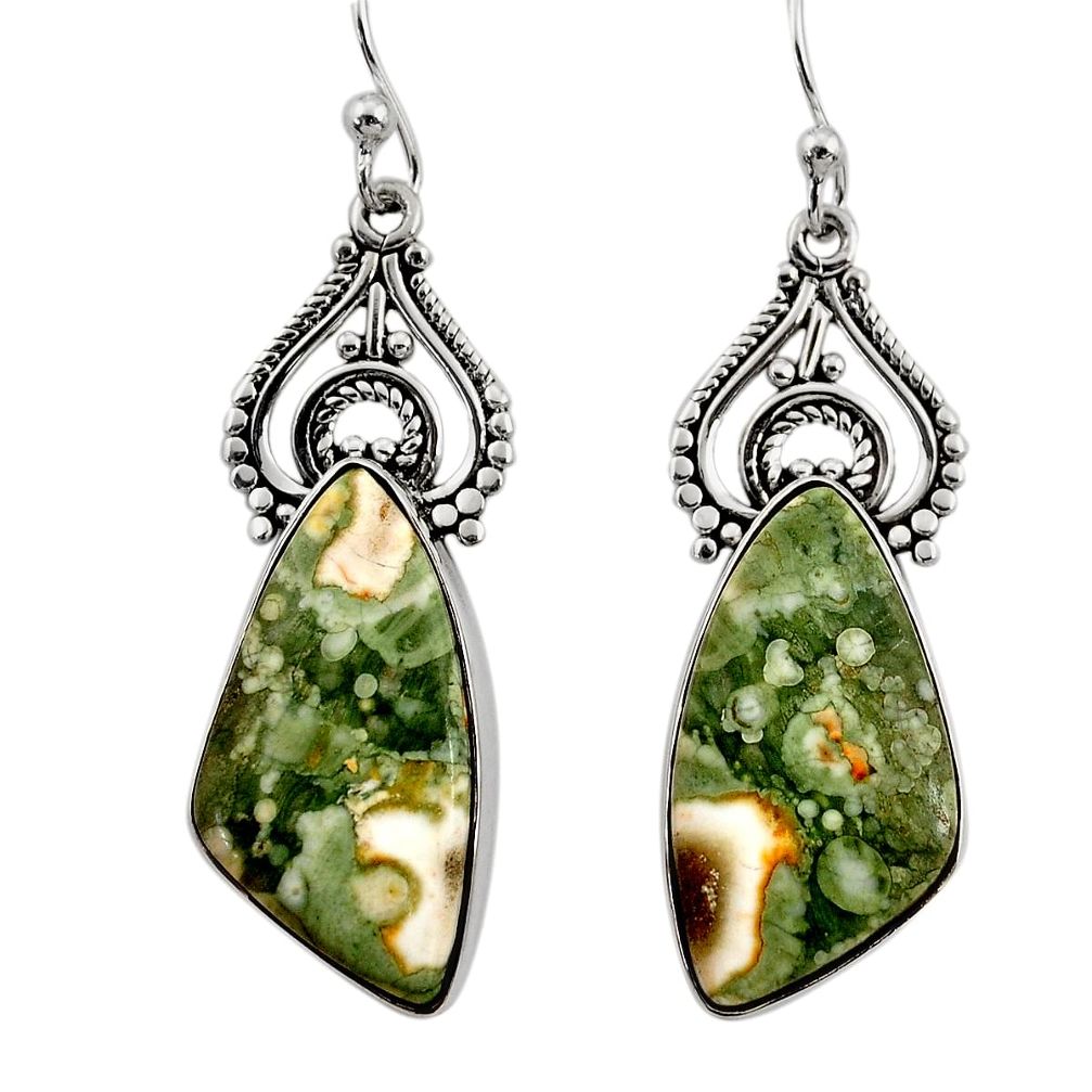 925 silver 17.65cts natural green rainforest rhyolite jasper earrings r30219