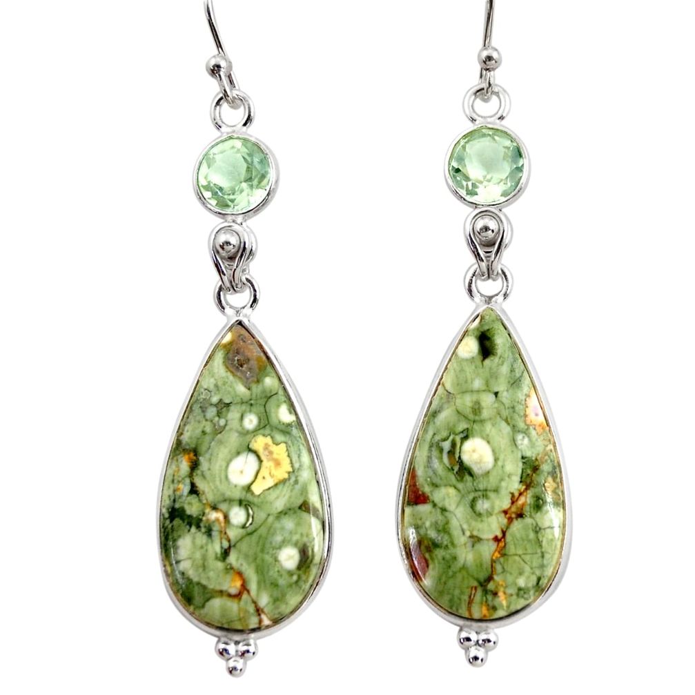 925 silver 18.62cts natural green rainforest rhyolite jasper earrings r30430
