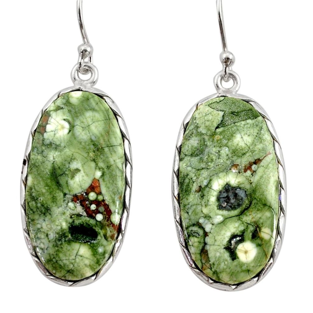 925 silver 19.34cts natural green rainforest rhyolite jasper earrings r30436