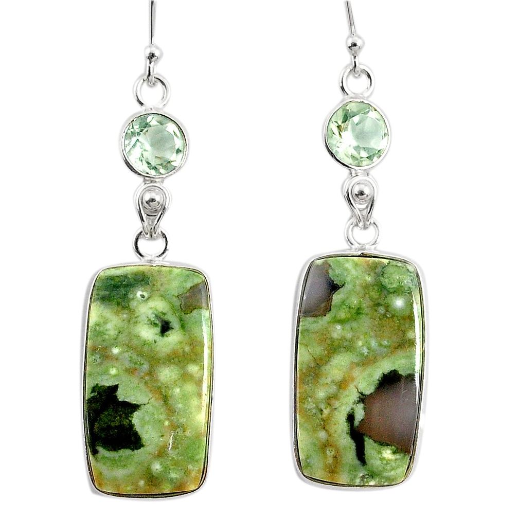 925 silver 20.40cts natural green rainforest rhyolite jasper earrings r75511