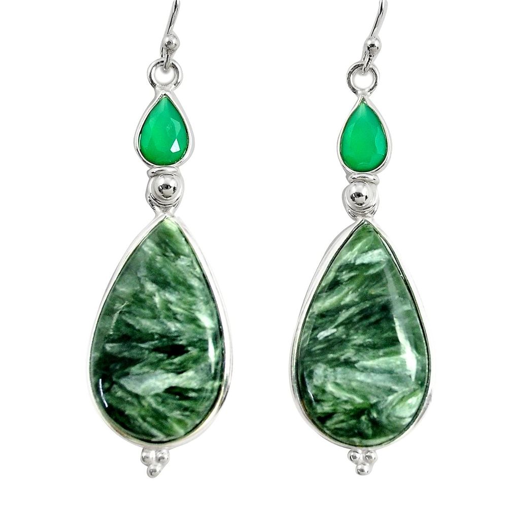 925 silver 17.53cts natural green seraphinite (russian) dangle earrings r29244