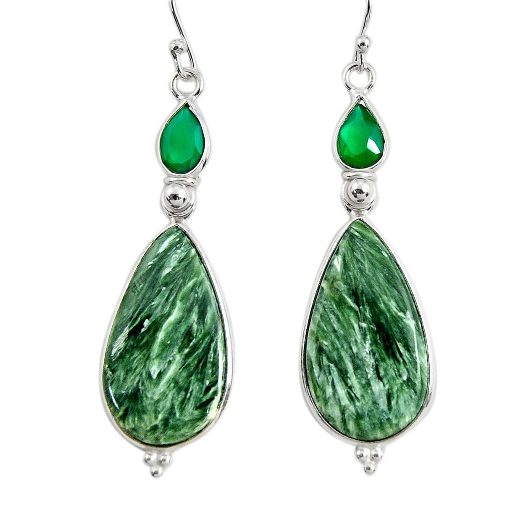 925 silver 18.17cts natural green seraphinite (russian) dangle earrings r29251