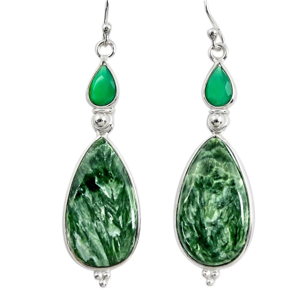 925 silver 18.17cts natural green seraphinite (russian) dangle earrings r29256
