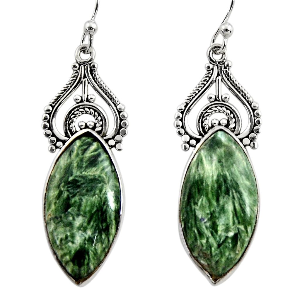 925 silver 19.29cts natural green seraphinite (russian) dangle earrings r29340