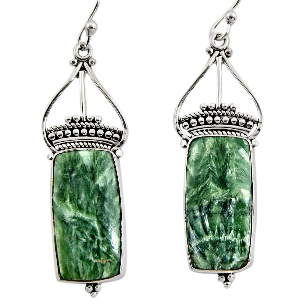 925 silver 17.18cts natural green seraphinite (russian) dangle earrings r30224