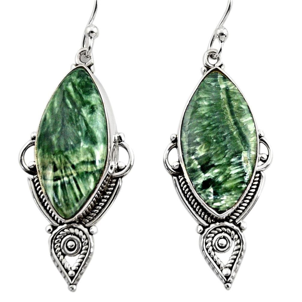 925 silver 16.57cts natural green seraphinite (russian) dangle earrings r30234