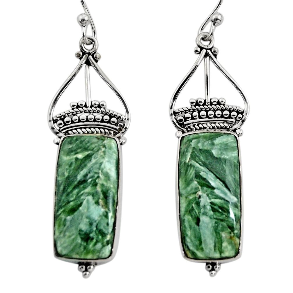 925 silver 17.57cts natural green seraphinite (russian) dangle earrings r30238