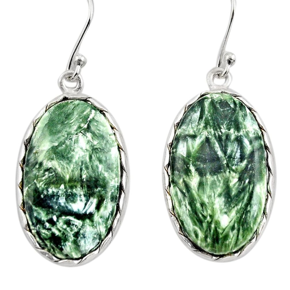 925 silver 19.34cts natural green seraphinite (russian) dangle earrings r30364