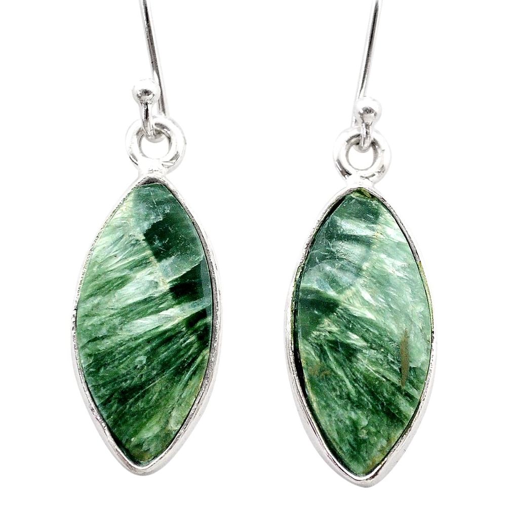 925 silver 10.75cts natural green seraphinite (russian) dangle earrings t60915
