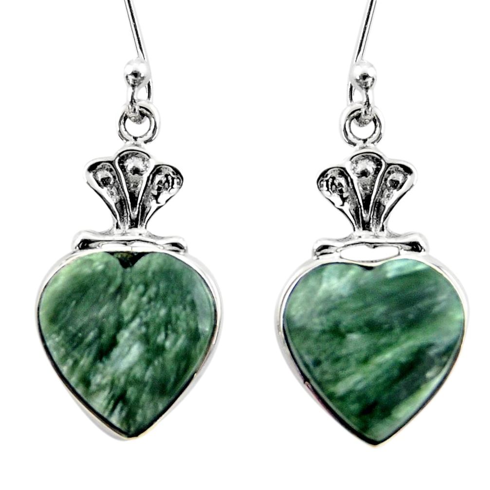 925 silver 11.69cts natural green seraphinite (russian) heart earrings r46812