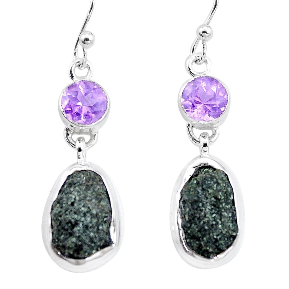 925 silver 15.39cts natural green seraphinite in quartz amethyst earrings p16734