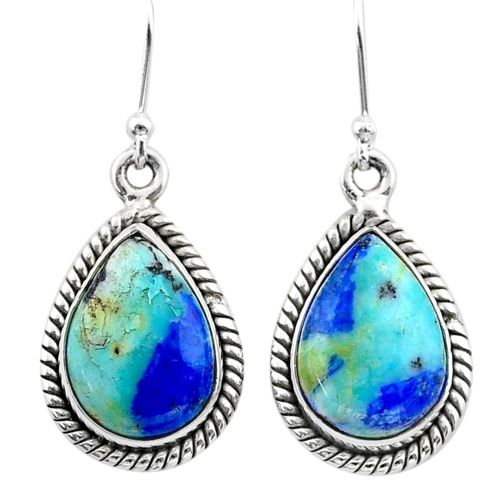 925 silver 12.67cts natural green turquoise azurite dangle earrings t37549