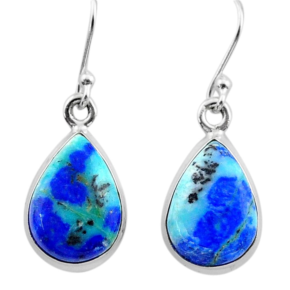 925 silver 12.06cts natural green turquoise azurite dangle earrings t37624