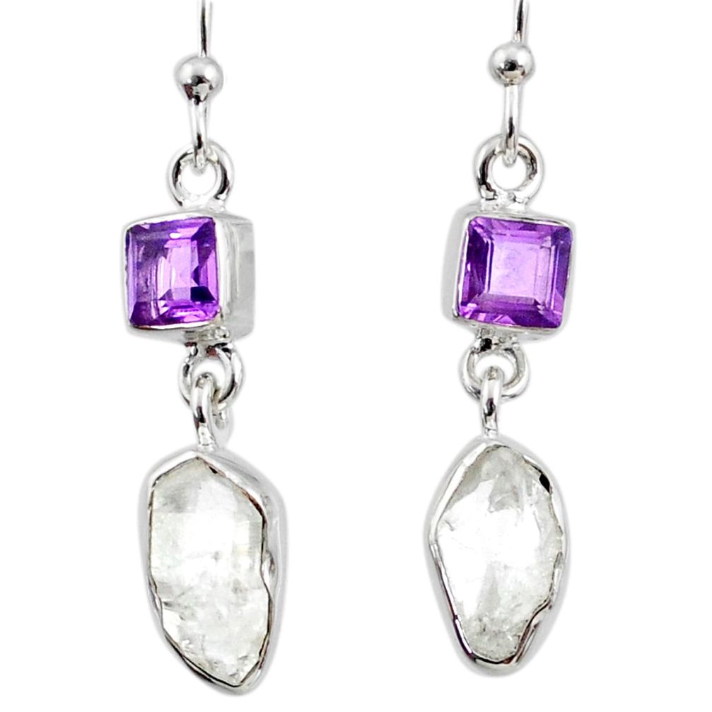 925 silver 9.25cts natural herkimer diamond amethyst dangle earrings r65716