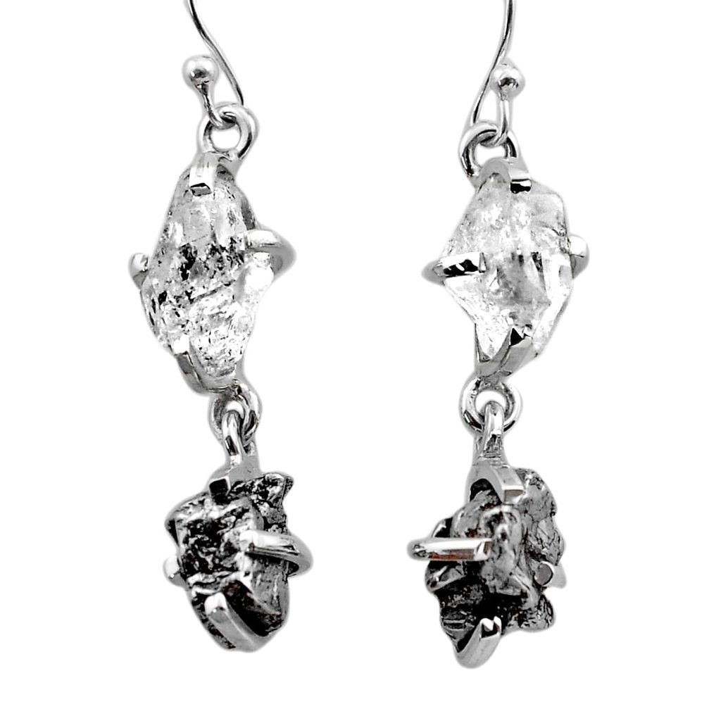 925 silver 15.93cts natural herkimer diamond campo del cielo earrings t49779