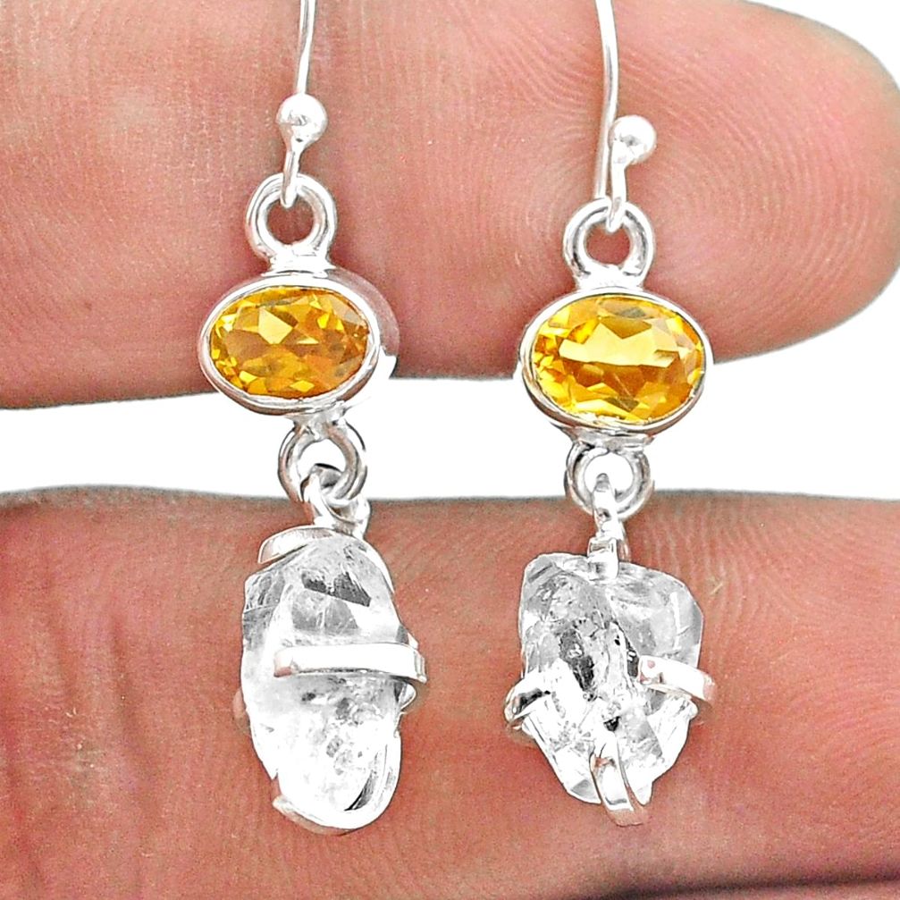 925 silver 10.50cts natural herkimer diamond citrine dangle earrings t49804