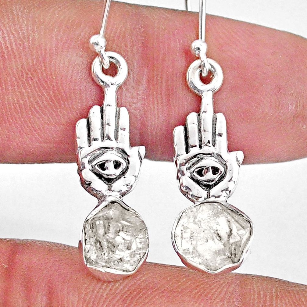 925 silver 8.11cts natural herkimer diamond hand of god hamsa earrings r61567