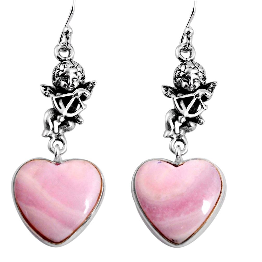 925 silver 19.66cts natural lace agate heart cupid angel wings earrings p91812