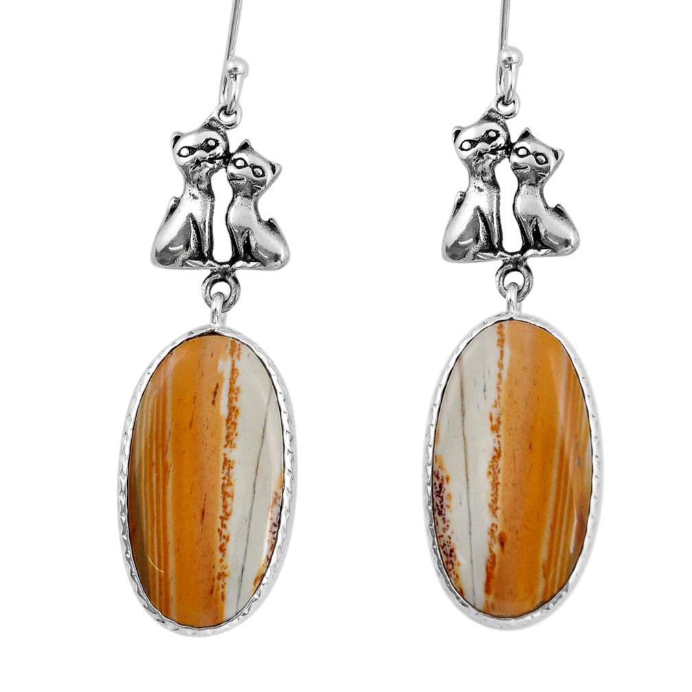 925 silver 16.68cts natural landscape picture jasper two cats earrings y34657