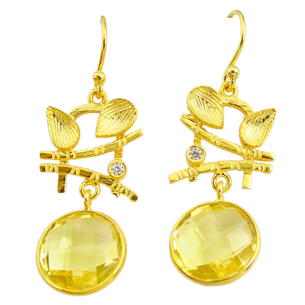 14.12cts natural lemon topaz topaz 14k gold handmade dangle earrings t11367