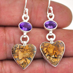 925 silver 9.99cts natural malinga jasper heart amethyst dangle earrings n46355