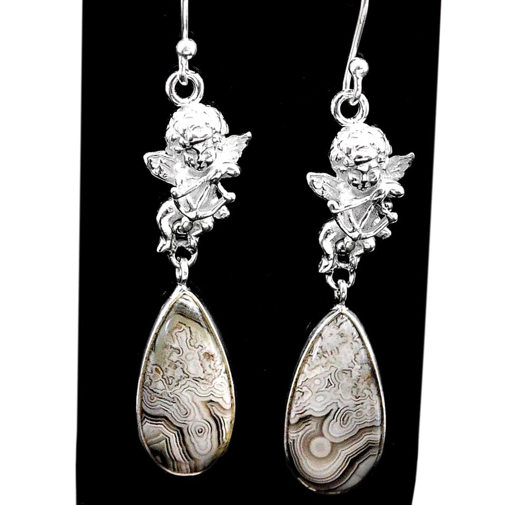 925 silver 12.03cts natural mexican laguna lace agate angel earrings t60825