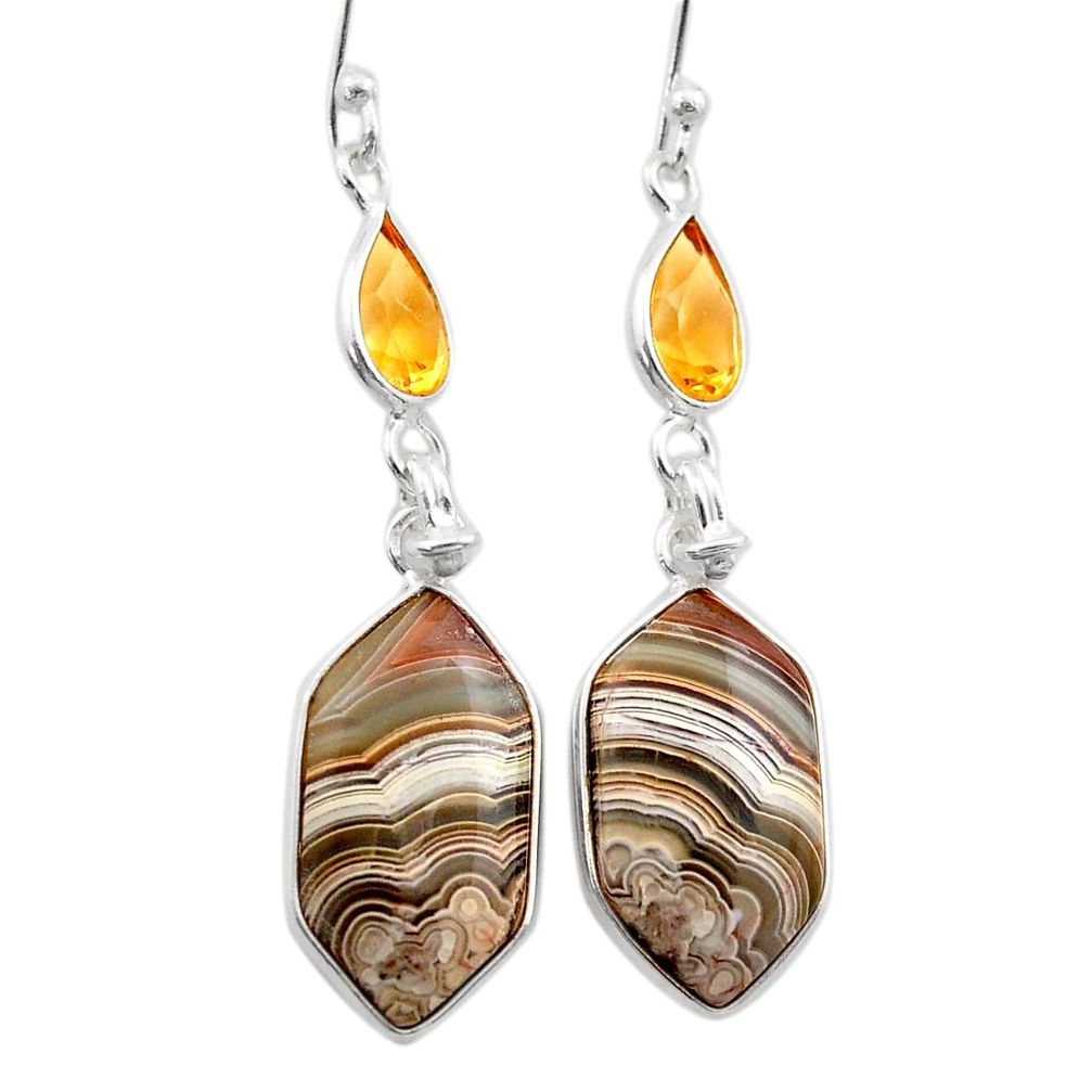 925 silver 12.54cts natural mexican laguna lace agate citrine earrings t61134