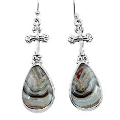 925 silver 17.36cts natural mexican laguna lace agate cross earrings y15312