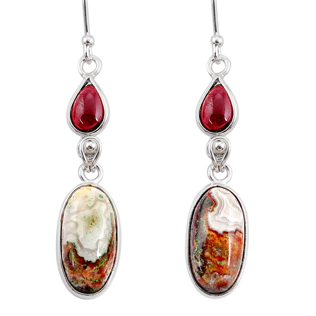 925 silver 11.28cts natural mexican laguna lace agate dangle earrings r68284