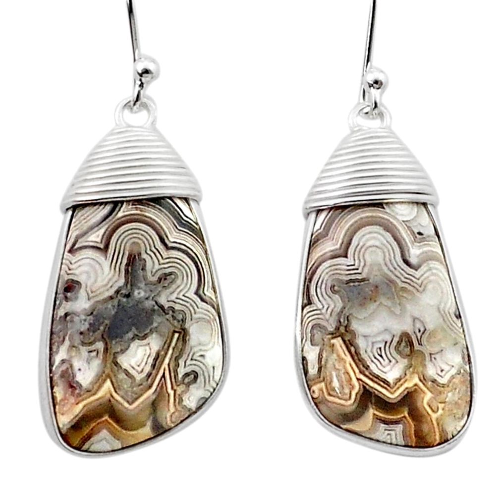 925 silver 16.91cts natural mexican laguna lace agate dangle earrings u40996