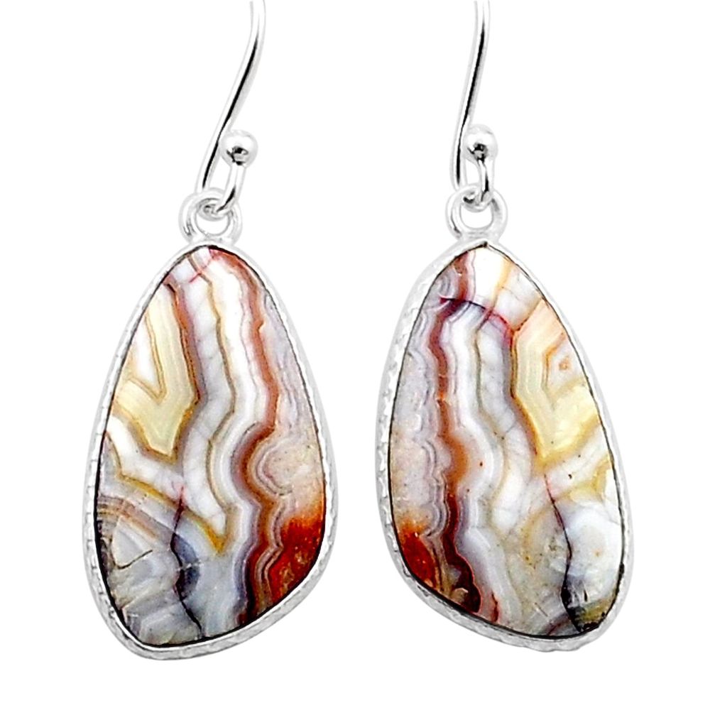 925 silver 11.28cts natural mexican laguna lace agate dangle earrings u41155