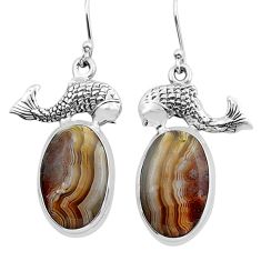925 silver 16.31cts natural mexican laguna lace agate fish earrings y15319