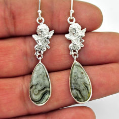 925 silver 12.50cts natural mexican laguna lace agate pear angel earrings n28870