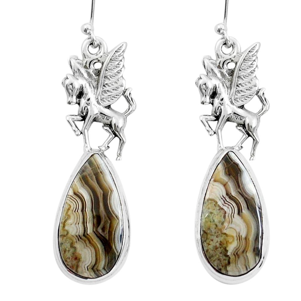 925 silver 16.43cts natural mexican laguna lace agate unicorn earrings y12349