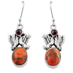 925 silver 10.78cts natural mojave turquoise garnet love birds earrings y50872