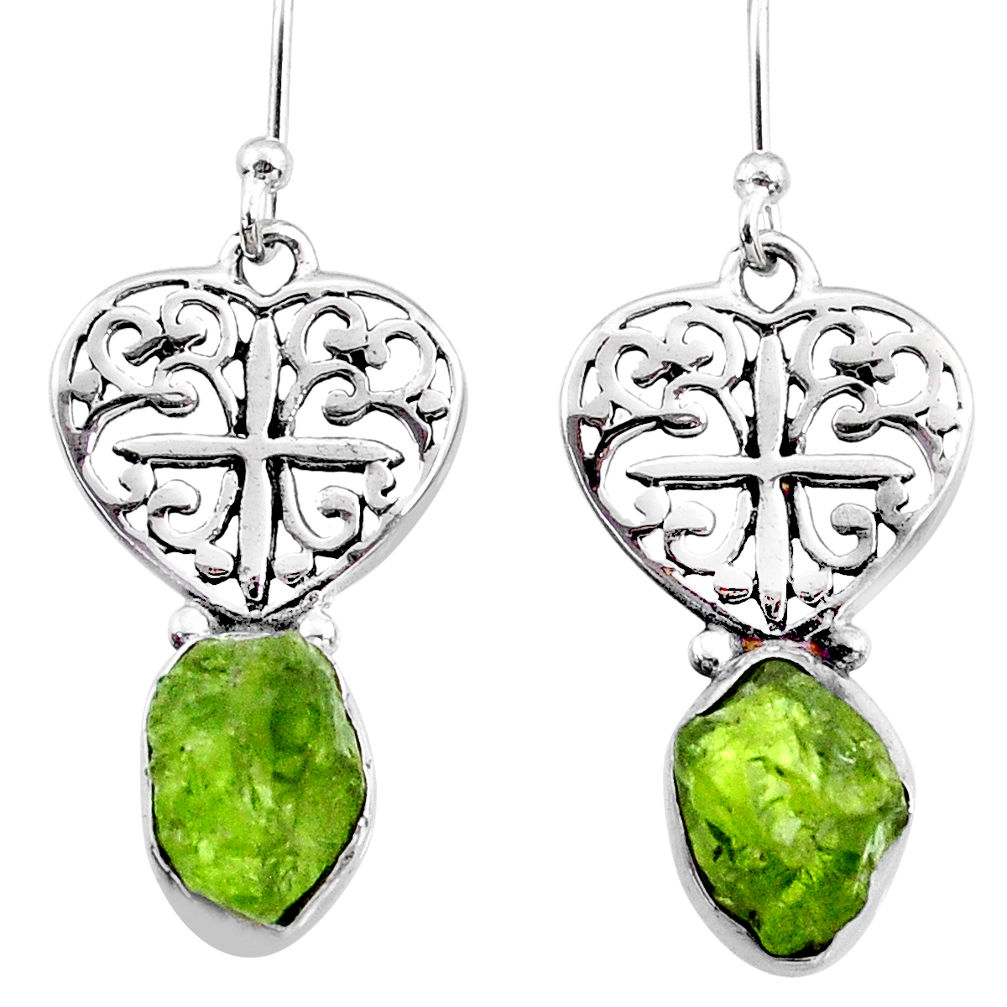 925 silver 8.73cts natural raw peridot crystal dangle earrings r65959