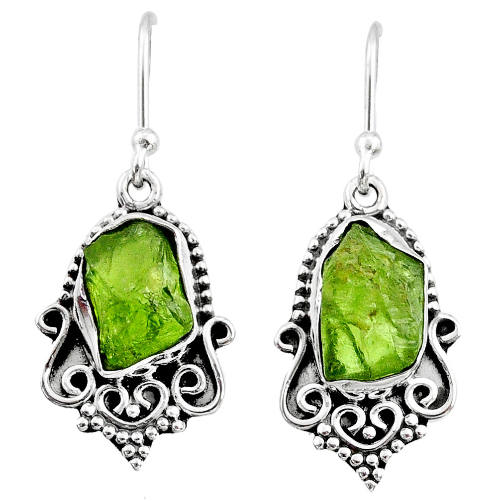 925 silver 8.68cts natural raw peridot crystal dangle earrings r65965