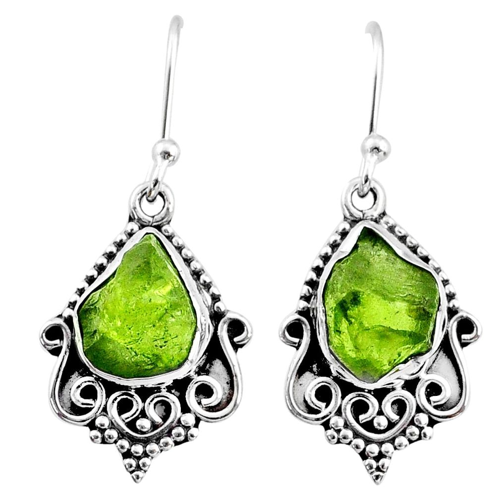 925 silver 8.53cts natural raw peridot crystal dangle earrings r65967