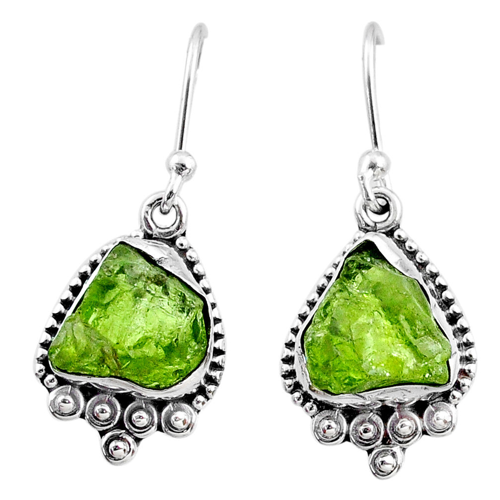 925 silver 8.13cts natural raw peridot crystal dangle earrings r65991