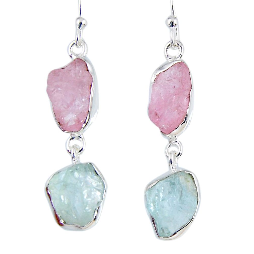 925 silver 15.10cts natural morganite rough aquamarine rough earrings r55409