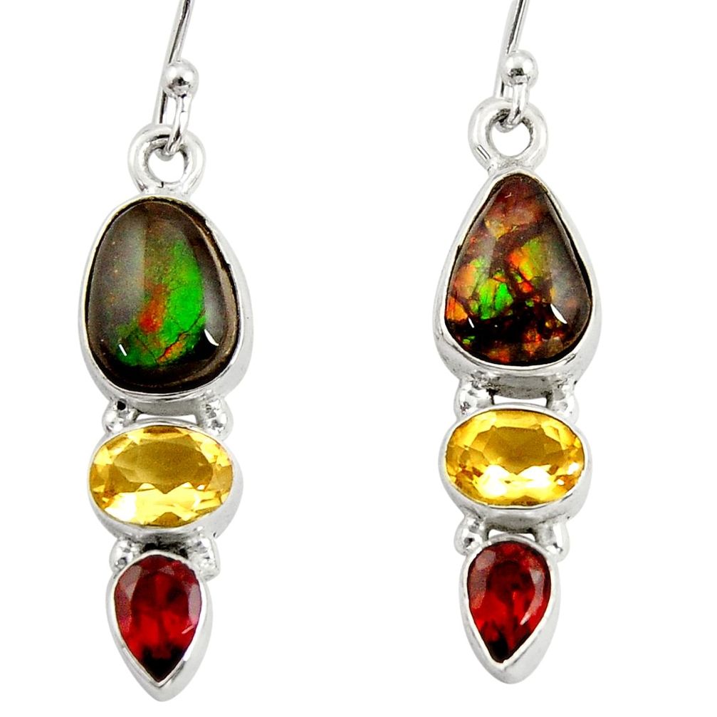 925 silver 10.02cts natural multi color ammolite (canadian) earrings r39231